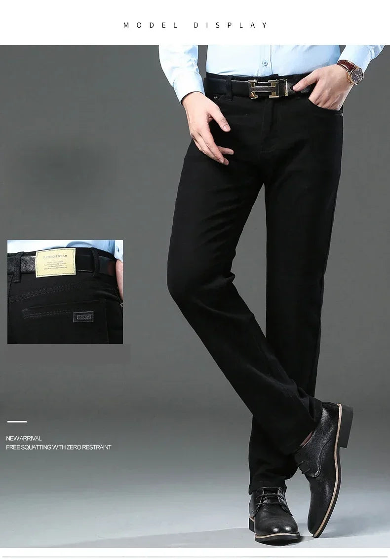 Large Size 42 44 Autumn 98% Cotton Men's Stretch Slim Jeans ArmyGreen Soft Comfortable Casual Straight Denim Pants Trousers