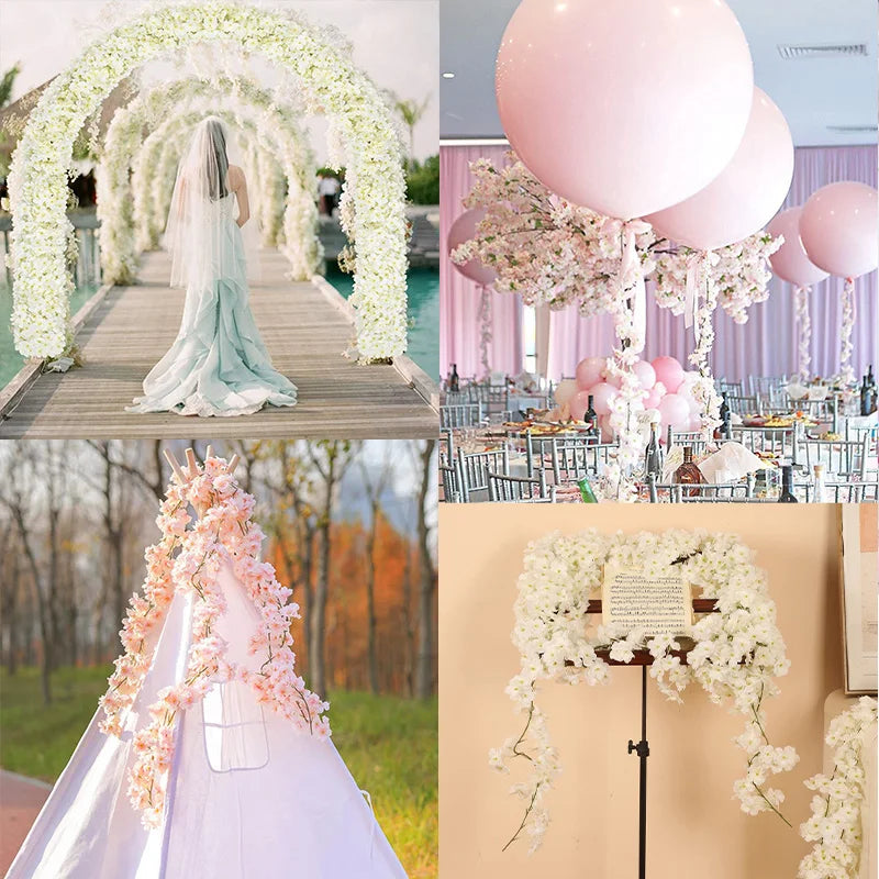 180cm Artificial Flowers Cherry Blossom Sakura Garland Wedding Arch Garden Backdrop Home Party Decoration Silk Fake Plants Vine