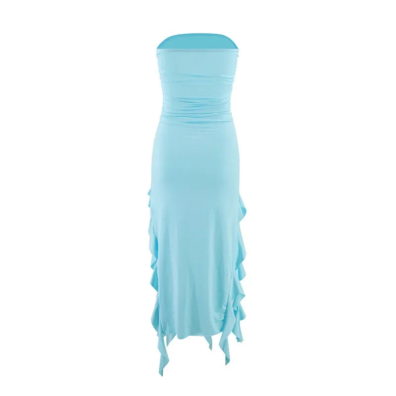 BWQ Long Dresses For Women Slit Sexy Bodycon Sleeveless Jellyfish Dress Hot Girls Fashion Off The Shoulders Maxi Dress Woman
