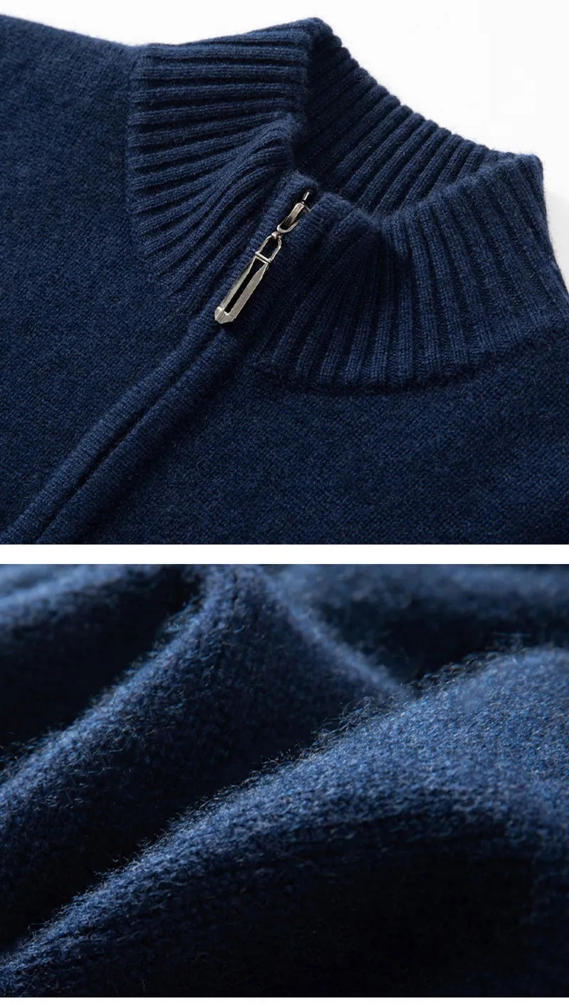 100% Ordos Cashmere Sweater Autumn Winter Men's Clothing Korean High-quality Half-High Zipper Pullover Business Casual Wool Blen