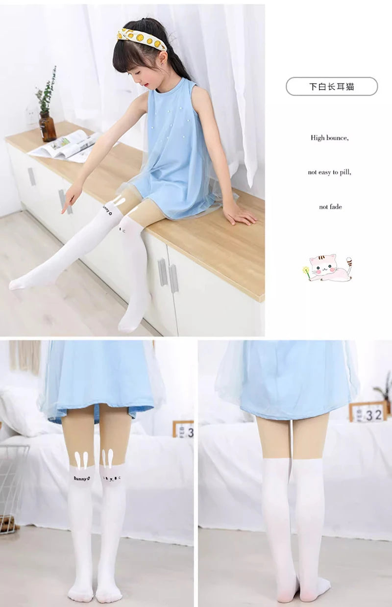 Spring autumn warm children Baby Kids tights printing Cartoon Animal Bear pantyhose cat kawaii Knee tattoo Student girl stocking