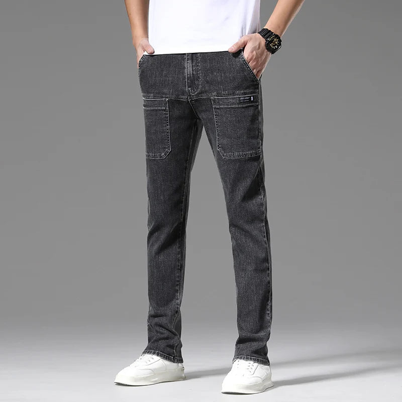 2024 New 6 Pocket Design Men's Denim Jeans Skinny Full Length Pants with High Elasticity Slim Pants Man Fashion Mid-waist Jeans