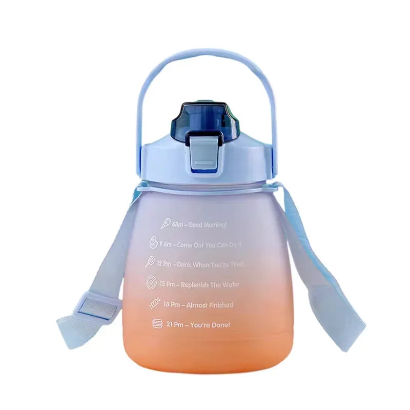 1/4PCS Large Capacity Frosted Mug Travel Portable Sports Bottle Plastic Cup Handheld Shoulder Strap Water Bottle Straw Mug