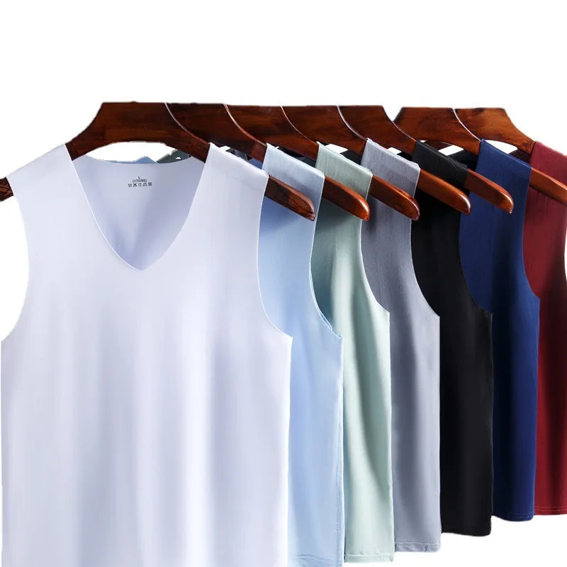 Summer Men's Tank Top Solid Color Quick-Drying Fitness Vest Cloth Sleeveless Waistcoat Running Sports Trend Short-Sleeved Tees