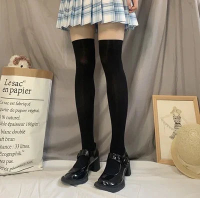 Fashion Woman Socks Cute Black White Velvet Lolita Long Socks Solid Color Knee High Socks Kawaii Cosplay JK Sexy Nylon Stockings
