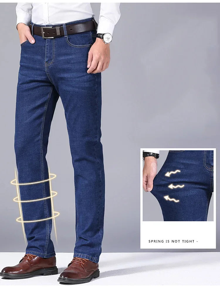 2024 NEW Classic Style Casual Stretch Slim Jean Pants Male Brand Denim Trousers Black Blue Men's Fashion Business Jeans
