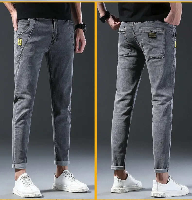 2024 New Fashion Jeans Men Korean Style Straight Grey Middle Waist Pants Male Casual Denim Trousers