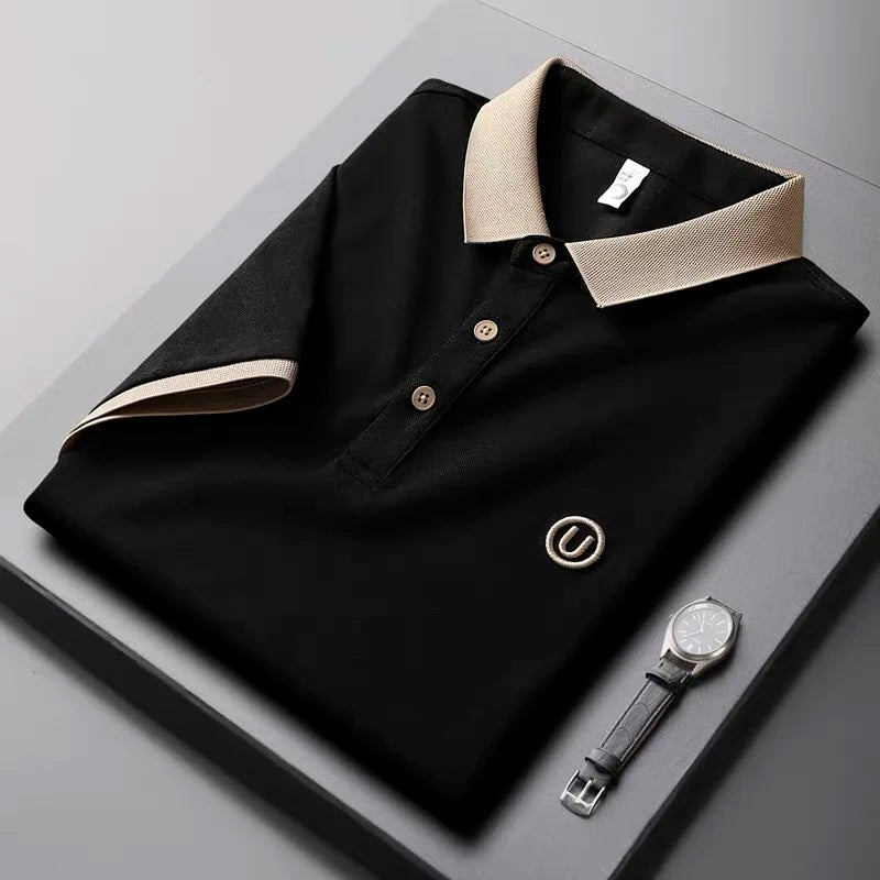 Light luxury fashion letter embroidery short sleeve POLO shirt men's summer New youth casual ice silk breathable golf T-shirt