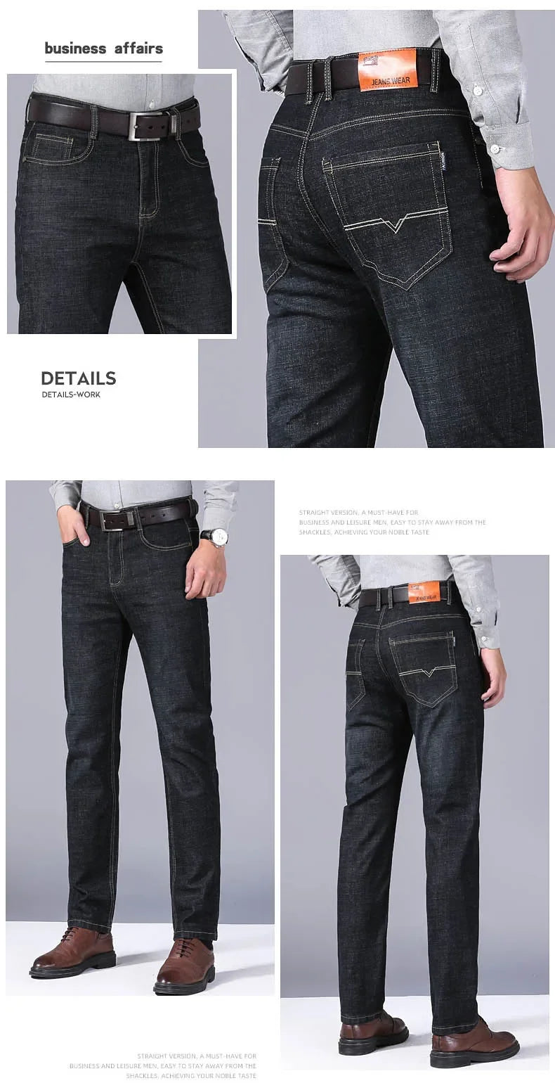 2024 NEW Classic Style Casual Stretch Slim Jean Pants Male Brand Denim Trousers Black Blue Men's Fashion Business Jeans