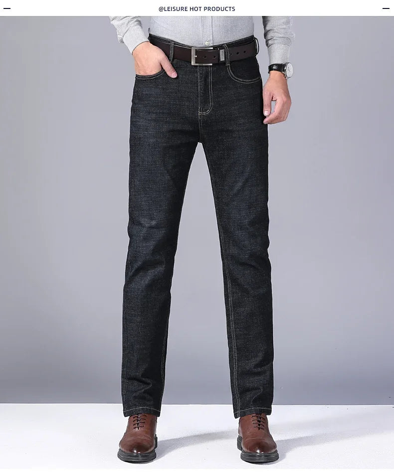 2024 NEW Classic Style Casual Stretch Slim Jean Pants Male Brand Denim Trousers Black Blue Men's Fashion Business Jeans