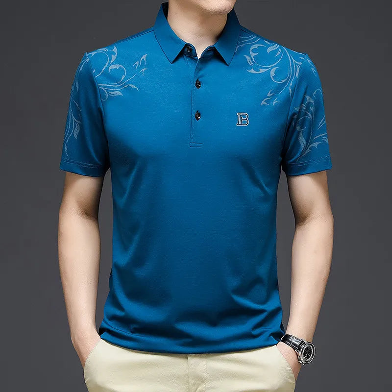 2024 New Fashion Men's Polo Shirt Short Sleeve Letter Printed Summer Shirt Solid Loose Fit Polo Shirt for Male Clothing