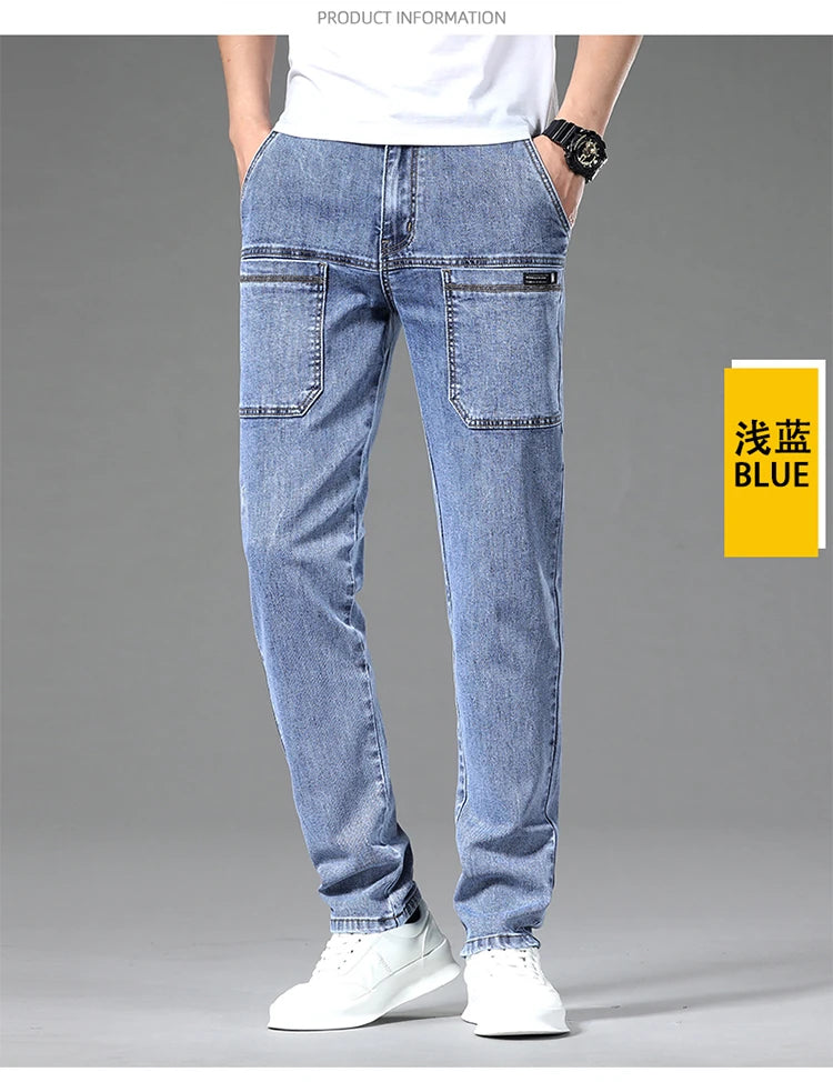2024 New 6 Pocket Design Men's Denim Jeans Skinny Full Length Pants with High Elasticity Slim Pants Man Fashion Mid-waist Jeans