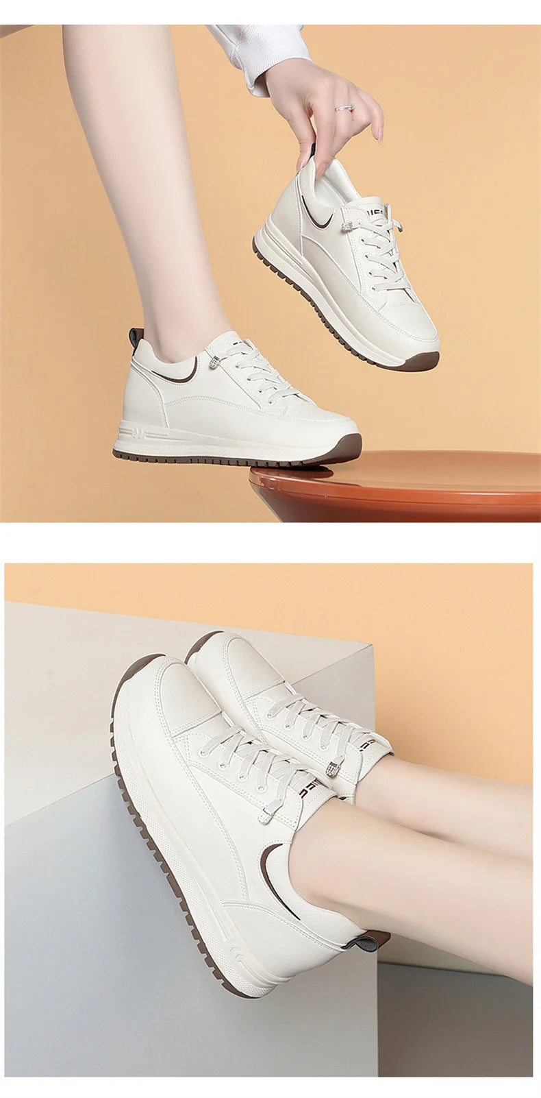 Spring Autumn Fashion Chunky Causal Women Mother Shoes Walking Comfortable Soft Leather Running Non-slip Soft Leather Sneakers