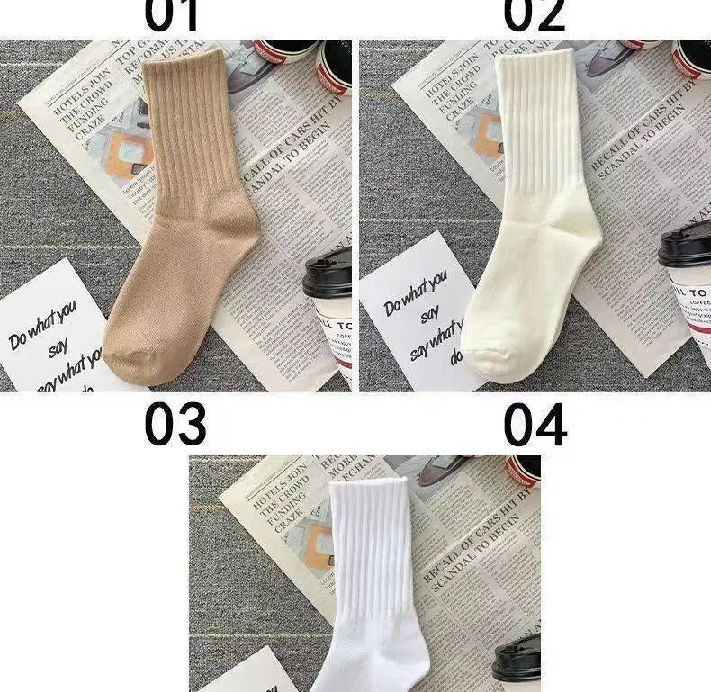 Women Classic Solid Color Striped Cotton Loose Socks Korean Fashion Japanese Style Simple Basic Socks Lady All Match Brown Sock