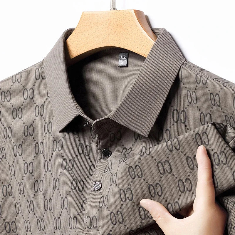 2024 Summer New Men's Business Print Short Sleeved POLO Shirt Comfortable and Cool Casual Fashion T-shirt