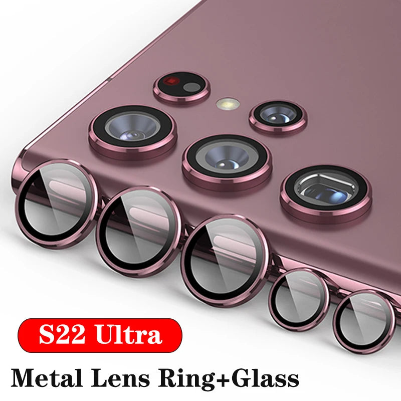 Camera Lens Glass for Samsung S22 Ultra 5G Metal Lens Ring Tempered Glass for Samsung Galaxy S23 S22 Ultra 5G Camera Lens Cover