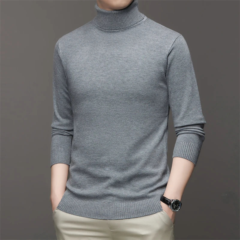 6 Colour Men's High Neck Long Sleeved Solid Color Sweater Soft Warm and Comfortable Top with a Base