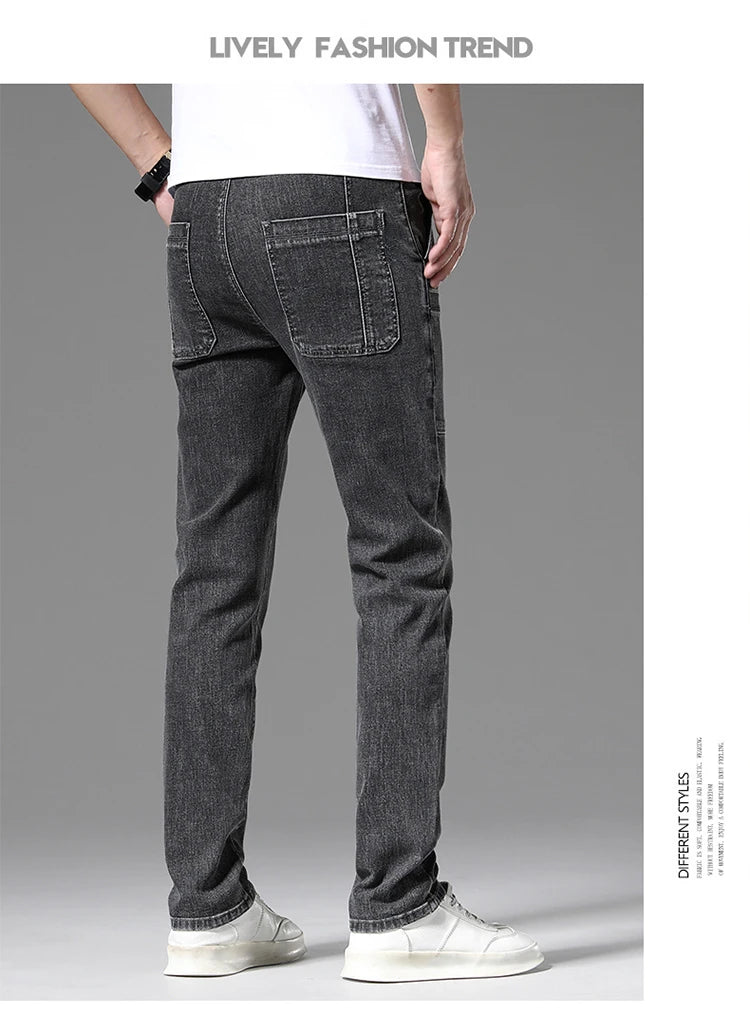 2024 New 6 Pocket Design Men's Denim Jeans Skinny Full Length Pants with High Elasticity Slim Pants Man Fashion Mid-waist Jeans