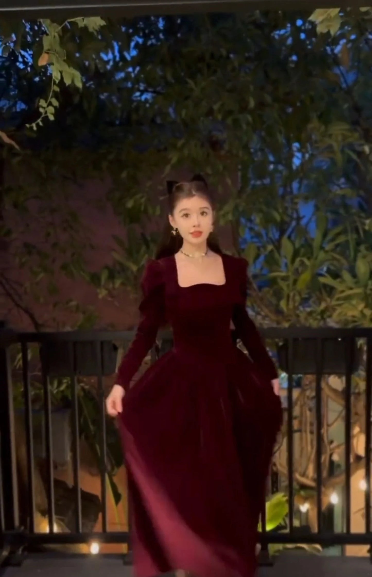 French Vintage Christmas Red Velvet Dress Square Collar Evening Party Prom Vestidos Women Elegant Autumn Winter Clothes