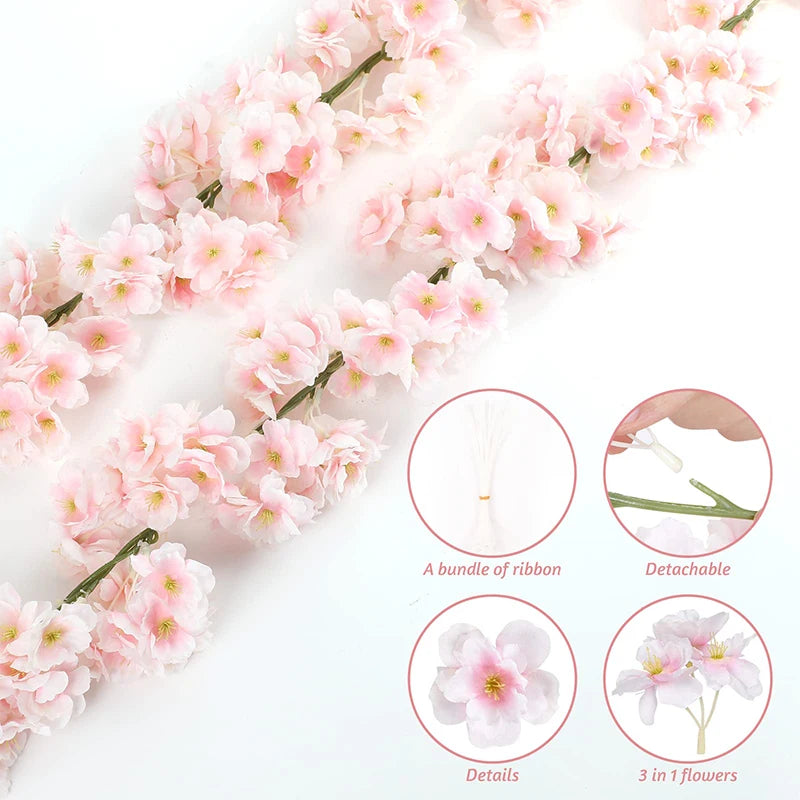 180cm Artificial Flowers Cherry Blossom Sakura Garland Wedding Arch Garden Backdrop Home Party Decoration Silk Fake Plants Vine