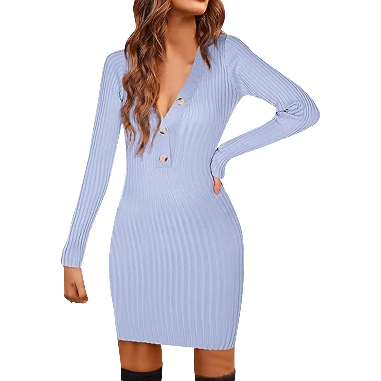 Autumn Knit Ribbed Slim Mini Dresses Women Casual Sexy Long Sleeve Lapel Neck Buttons Side Split Dress Streetwear Vestidos Robe
