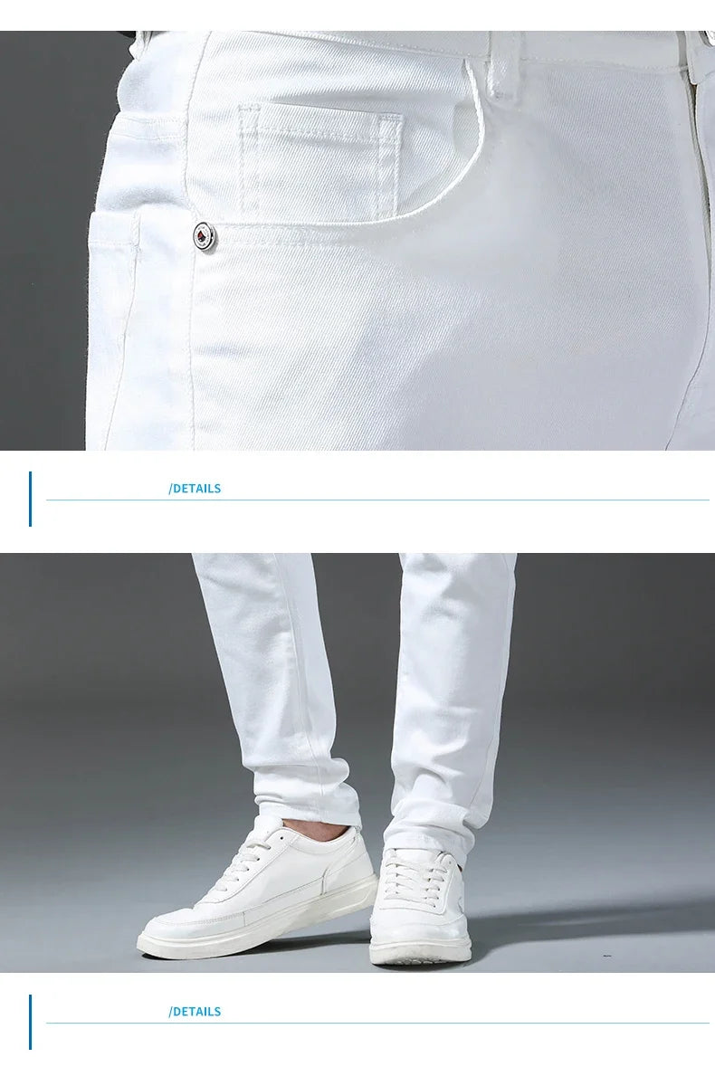 2024 New Spring Summer Men's Fashionable Solid Color Jeans Straight Stretch Stretch Slim Fit Classic Denim Trousers Male