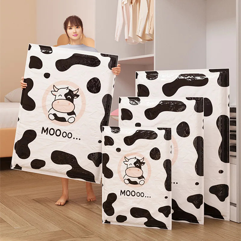 1 pc thickened pc vacuum storage bag, cow pattern, closet space saving 75%, clothing luggage special bag