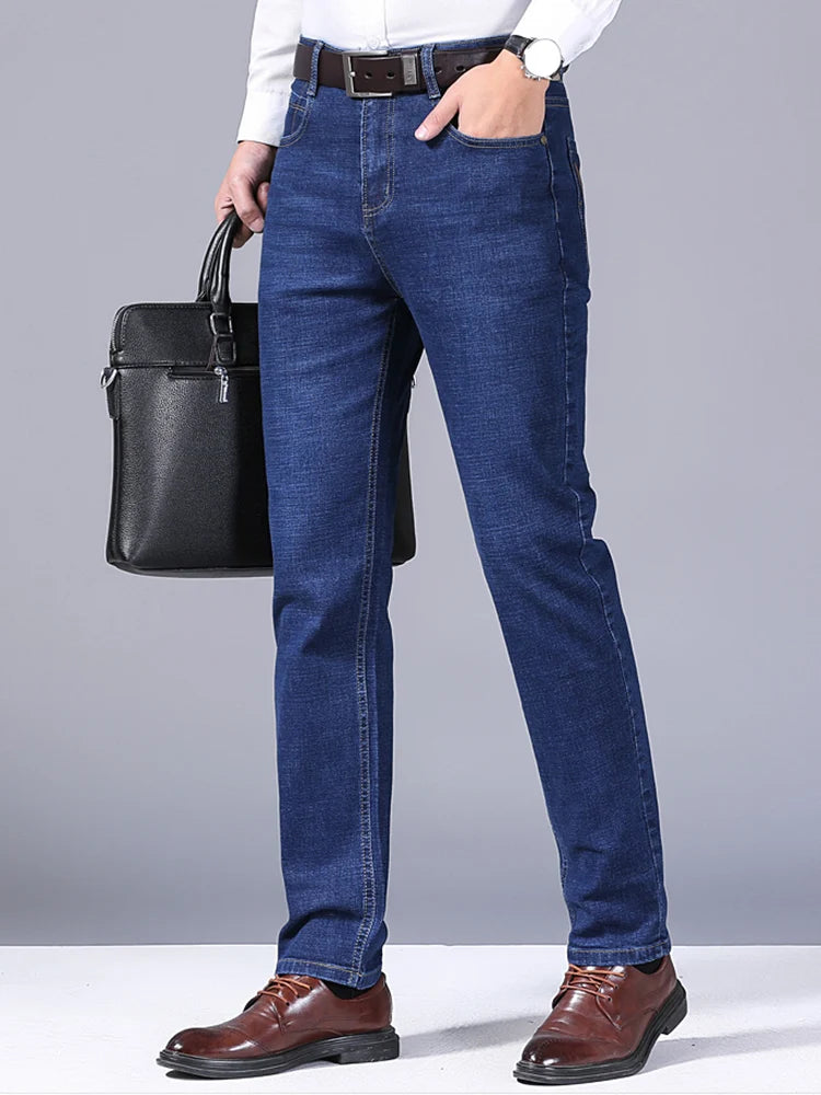 2024 New Men Classic Style Luxury Brand High-Quality Jeans Business Casual Stretch Slim Denim Pants Fashion Blue Black Trousers