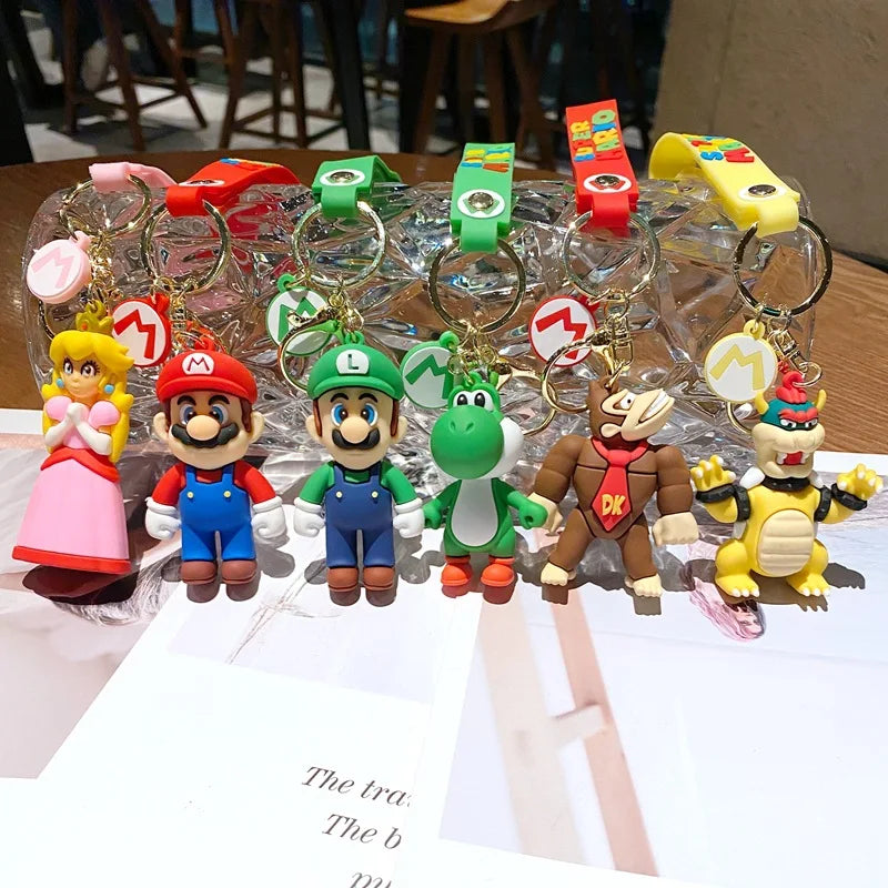 Super Mario Bros Game Stitch Disney Keychain wonder Action Figure Toy PVC Silicone Pendant Car Cartoon Bag Pendant Jewelry Gifts