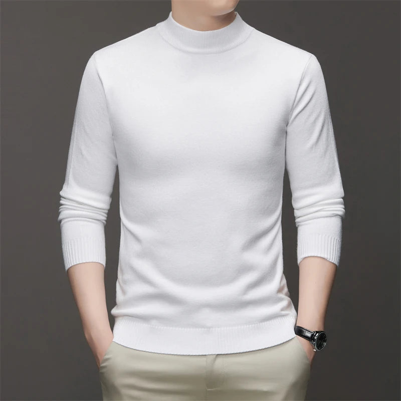 7 Colour Men's Half High Neck Long Sleeved Solid Color Sweater Soft, Warm and Comfortable Top with a Base