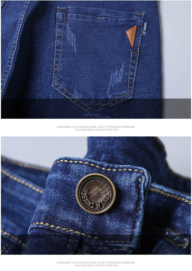 2024 New Men Classic Style Luxury Brand High-Quality Jeans Business Casual Stretch Slim Denim Pants Fashion Blue Black Trousers