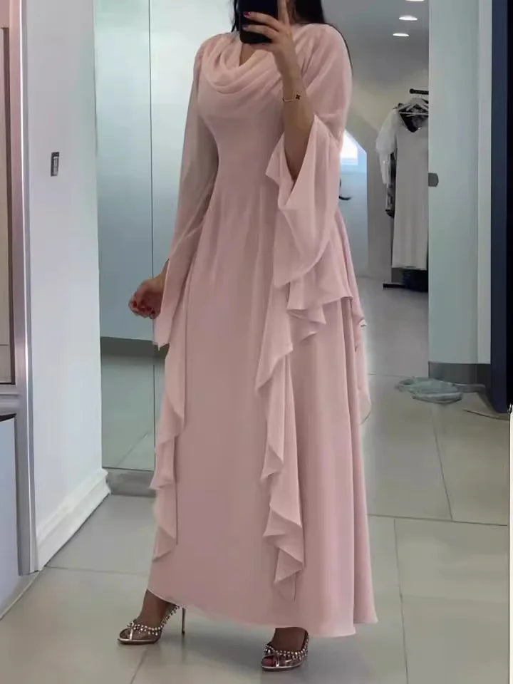 Pullover Dresses Puff Sleeve Spliced Pile Collar Dress Solid Loose Vestidos 2024 Ankle Length Casual Summer Slight Strech