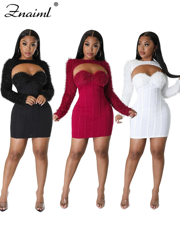Znaiml Spring Fall Velvet Evening Party Dresses for Women Elegant Corset Short Robe with Shawl Nightclub Prom Bodycon Vestidos
