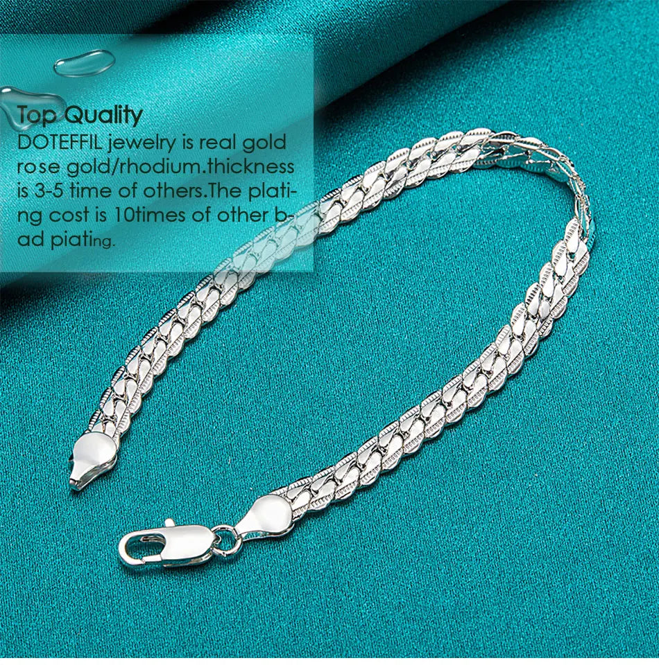 DOTEFFIL 925 Sterling Silver 6mm Side Chain 16/18/20/22/24 Inch Necklace For Women Man Fashion Wedding Engagement Jewelry Gifts