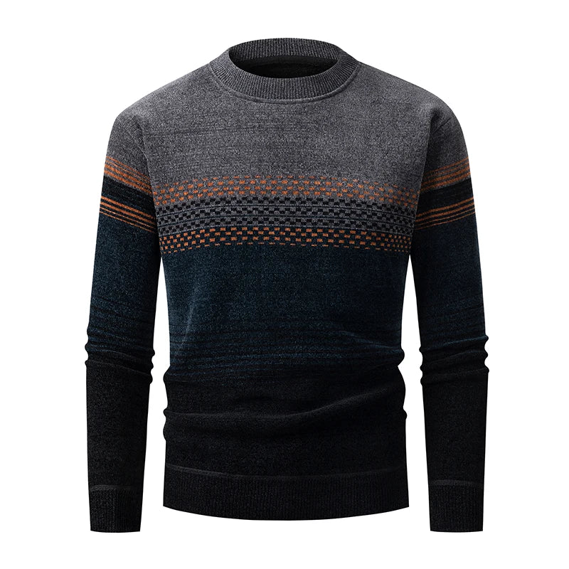 Autumn and winter new style men's casual knitted turtleneck sweater plus fleece close-fitting high-quality square collar jacket