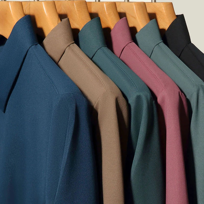 New Men's Short Sleeved Solid Color POLO Shirt Breathable and Comfortable Elastic Top