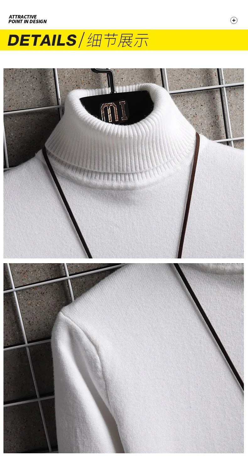 2024 Turtleneck Sweaters Men's Solid Pullovers Knitted Sweater High Collar Knitwear Pullovers Autumn Winter Warm Sweater for Men