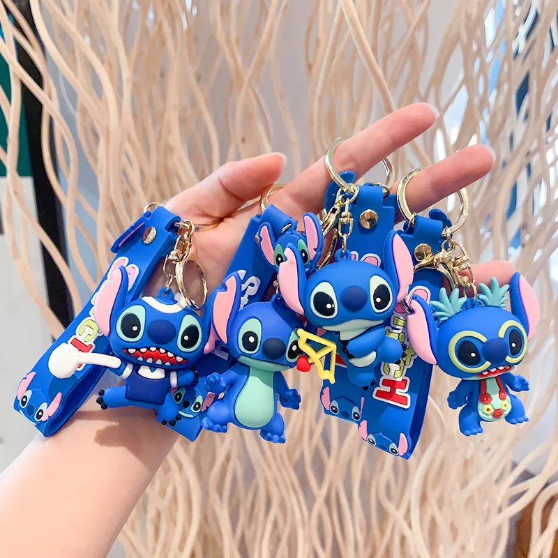 Super Mario Bros Game Stitch Disney Keychain wonder Action Figure Toy PVC Silicone Pendant Car Cartoon Bag Pendant Jewelry Gifts