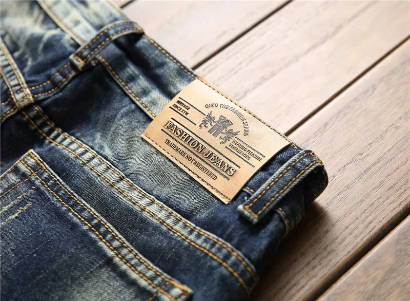 Denim Jeans Straight Scratches Fashion Men's Pants Luxury Vintag Hole Ruined Long Broken Fashion Regular Fit Large Size