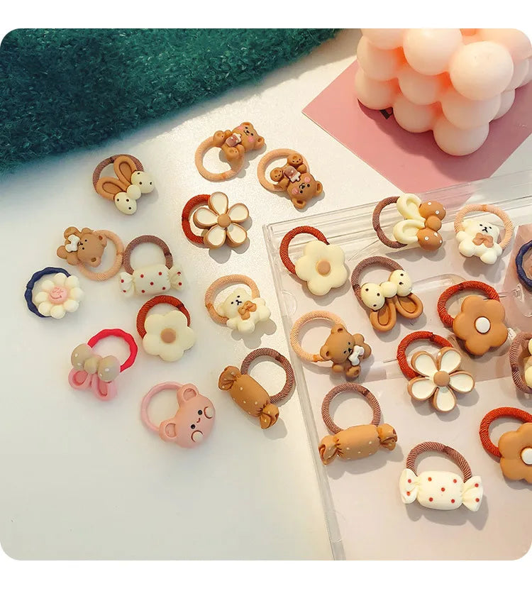 10/20Pcs/Lot Sweet Hair Band Girls Hair Ties Bows Elastic Rubber Band Flower Small Ball Scrunchies Baby Kids Hair Accessories