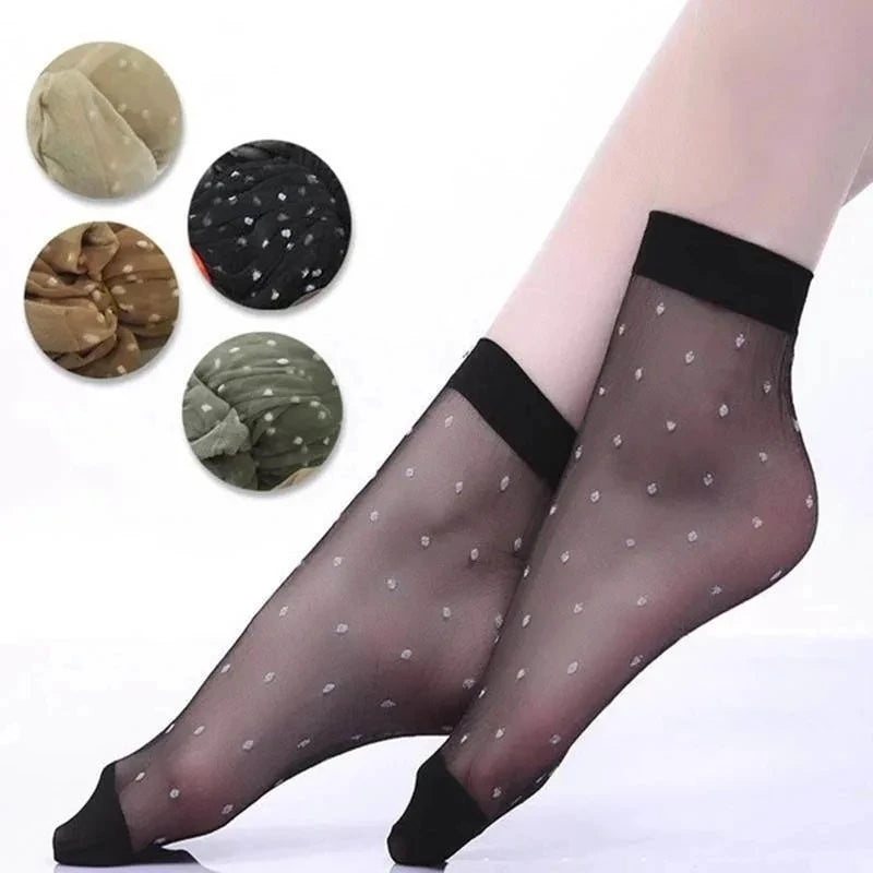 Black Dot Transparent Socks Ultra-thin Elastic Women Crystal Silk Socks Nylon Fashion Ladies Summer Short Ankle Socks