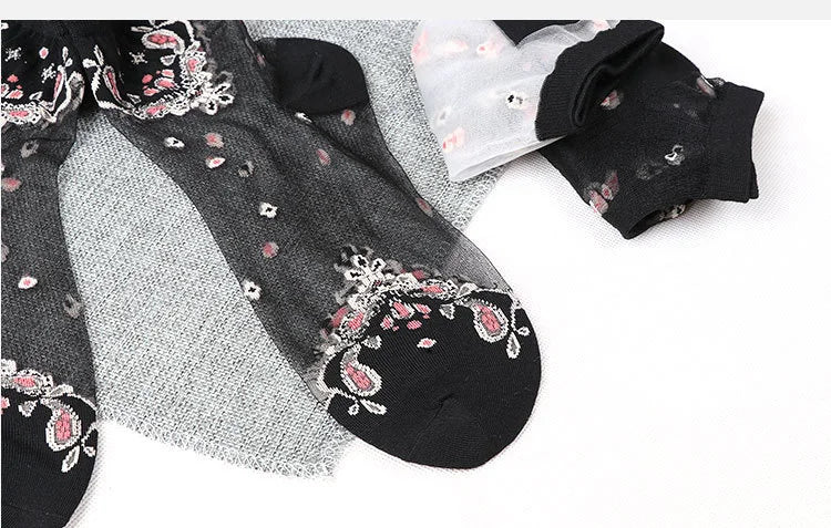 Sexy fishnet Women Lace Ruffle Soft Comfy Sheer Silk Elastic Mesh Knit Frill Trim Transparent Ankle funny socks 1pair=2pcs 2205F