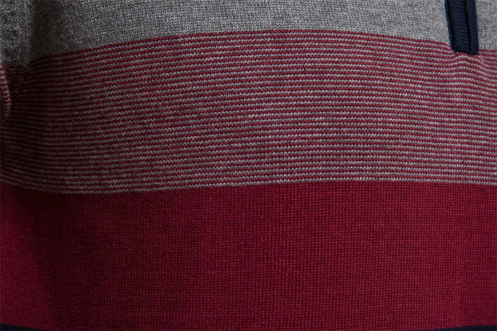 Autumn Winter Men's Sweater Half High Collar Color Matching Stripe Pullover High-quality Male Business Casual Knitwear Sweaters