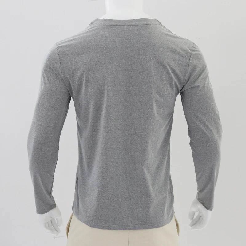 Autumn and Winter Cross border Leisure V-neck Men's Fashion Trend Sports T-shirt Slim Fit Pocket Men's T-shirt Long Sleeve Top