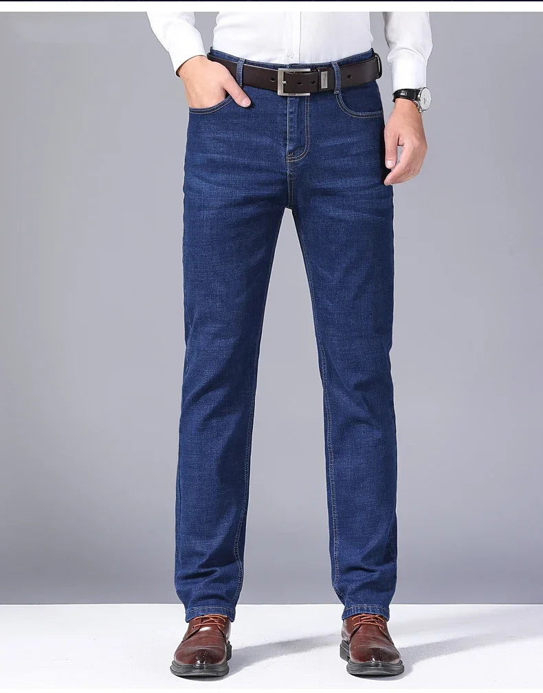 2024 NEW Classic Style Casual Stretch Slim Jean Pants Male Brand Denim Trousers Black Blue Men's Fashion Business Jeans
