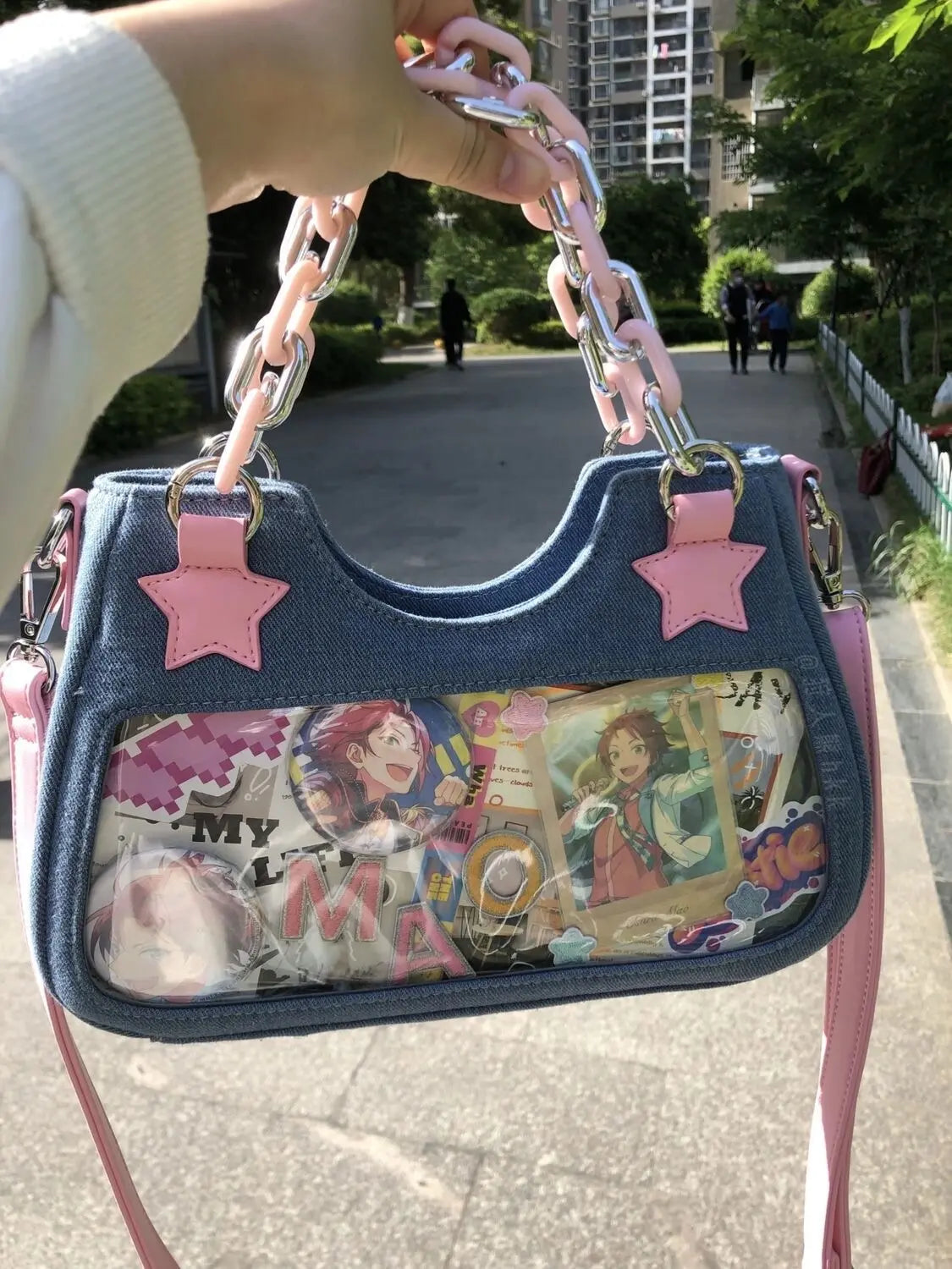 Splicing Hit Color Handbag Niche Design Chain Cowboy Handbag Star American Retro Itabag Y2k Shoulder Bag 2023 New Women'S Bag