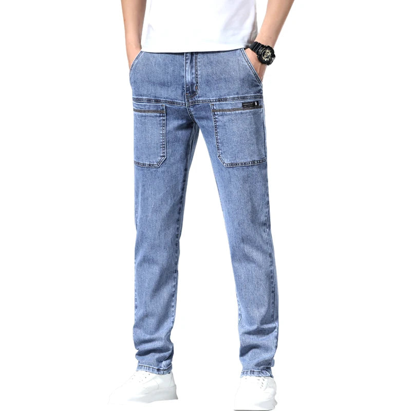 2024 New 6 Pocket Design Men's Denim Jeans Skinny Full Length Pants with High Elasticity Slim Pants Man Fashion Mid-waist Jeans