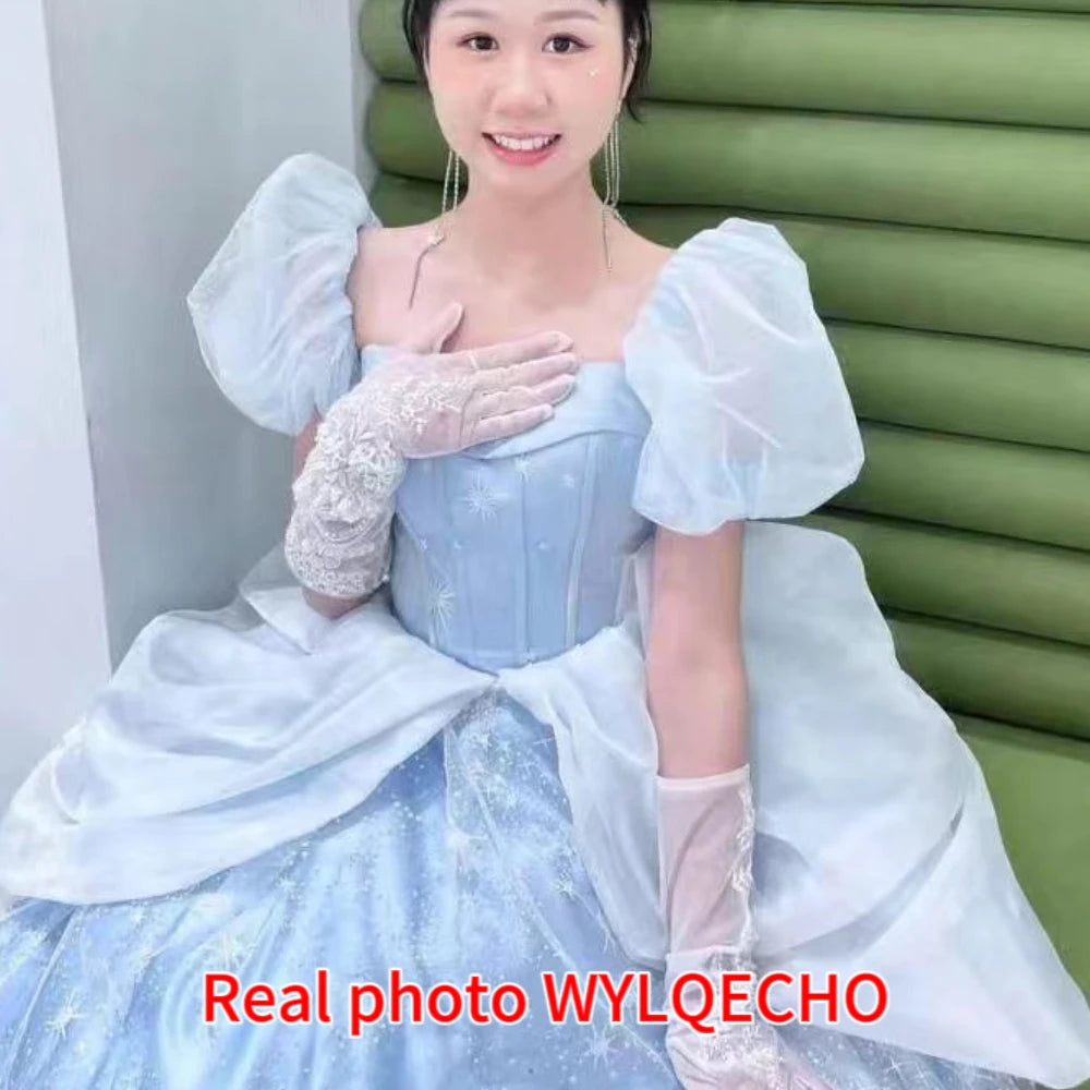 Blue Prom Dress Engagement Jacquard Dress France Vintage Sweet Korean Princess Fairy Dress Evening Party Dress