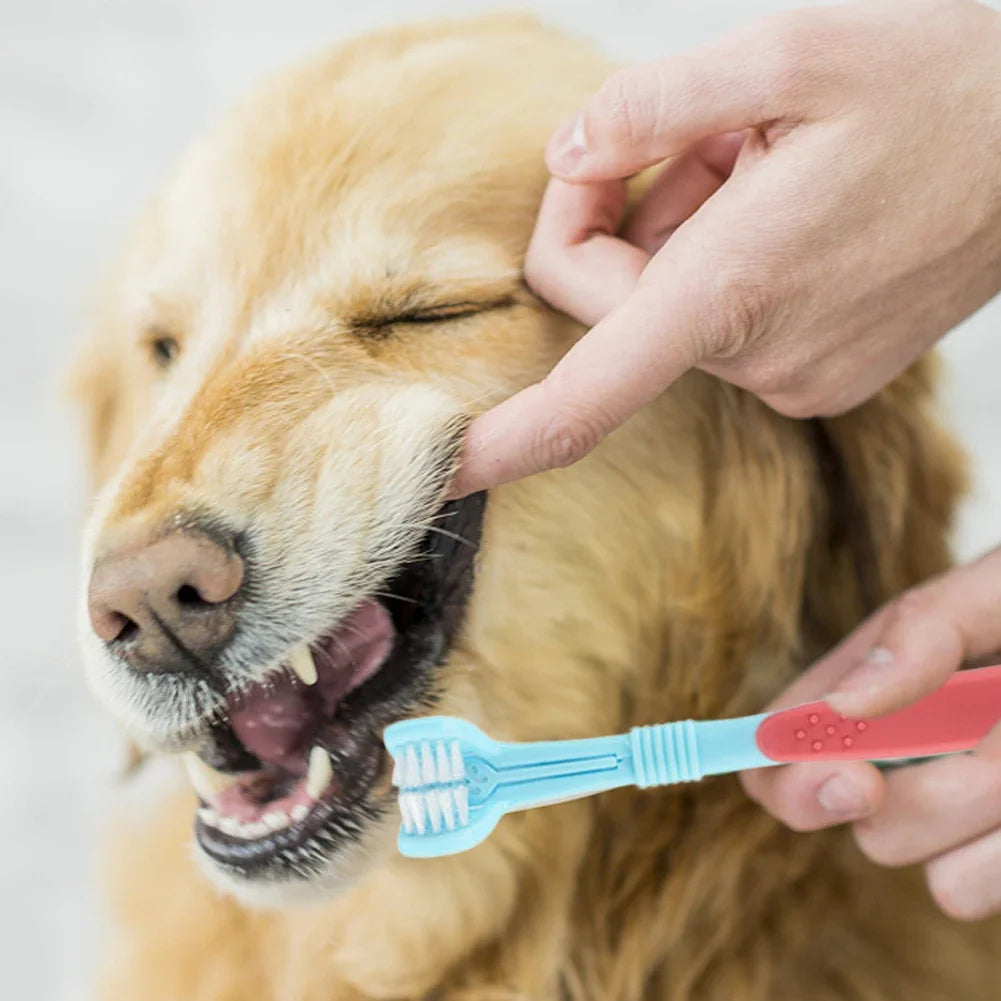Three Sided Pet Toothbrush Three-Head Multi-angle Toothbrush Cleaning Dog Cat Brush Bad Breath Teeth Care Tool Cleaning Mouth