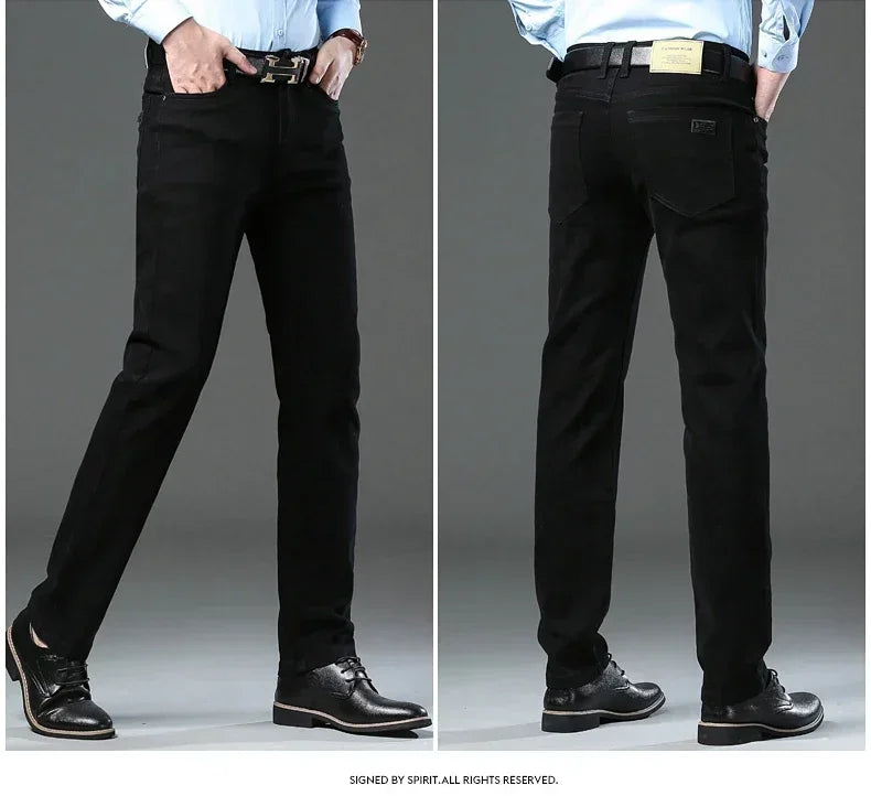 Large Size 42 44 Autumn 98% Cotton Men's Stretch Slim Jeans ArmyGreen Soft Comfortable Casual Straight Denim Pants Trousers